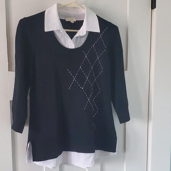 White Shirt/Black Sweater with diamond motif NWOT - Picture 1 of 4